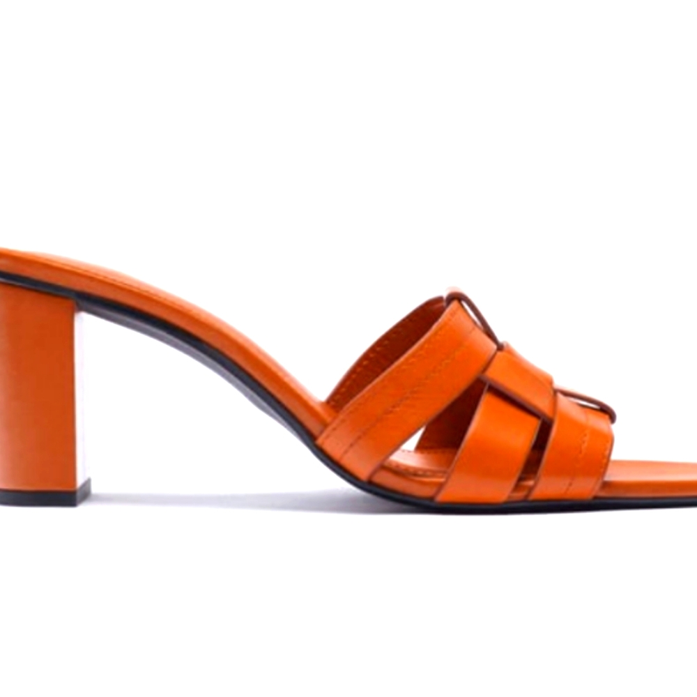 Zara  Leather Block Heel Mules